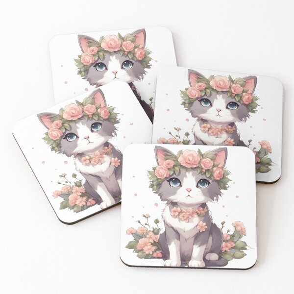 Item preview, Whimsical Cat with Flower Crown" - Cute Cartoon Art Print designed and sold by GracelynArt.