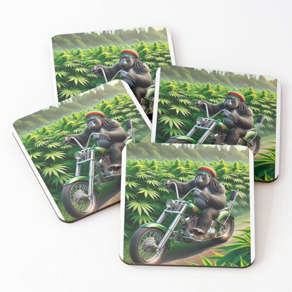 Item preview, "Rasta Gorilla Chopper Ride Through Marijuana Plants" designed and sold by Aidesign77.