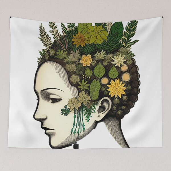 Item preview, Mujer brotando plantas de la cabeza para manifestación designed and sold by Rhonda Brown.