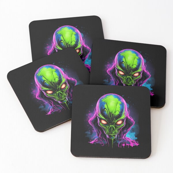 Item preview, Alien portrait in pink/green, extraterrestrial creature designed and sold by Andrea-Design.
