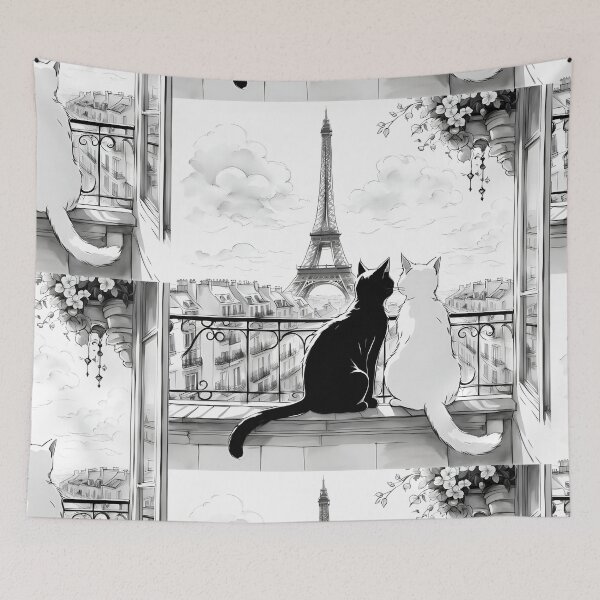 Item preview, Two small cats are watching the Eiffel tower in Paris designed and sold by Coolparrotgirl.