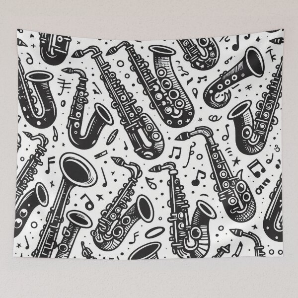 Aperçu de l'œuvre Joli motif de saxophone noir et blanc en clipart créée et vendue par LindaV44.