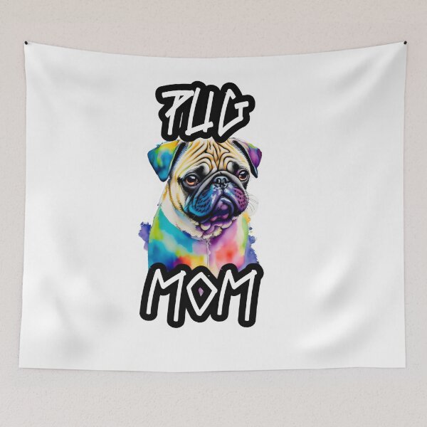 Item preview, Rainbow Watercolor Graffiti Pug Portrait for Pug Mom designed and sold by MillennialVibe.