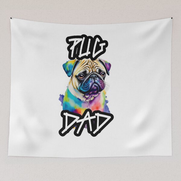 Item preview, Rainbow Watercolor Graffiti Pug Portrait for Pug Dad designed and sold by MillennialVibe.