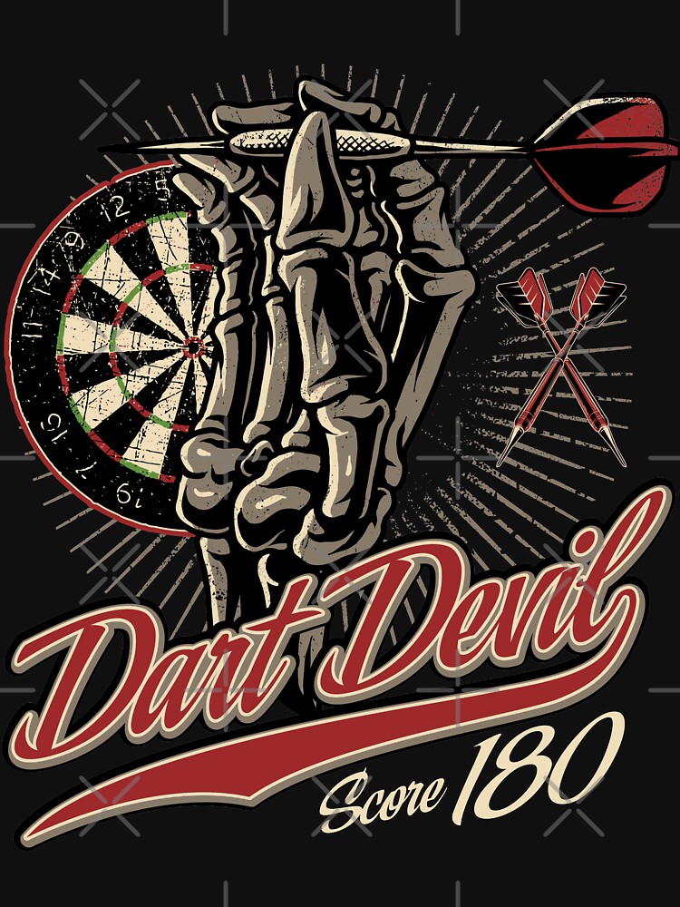 "Darts TShirt DART DEVIL SCORE 180 skull bone hand aiming bullseye
