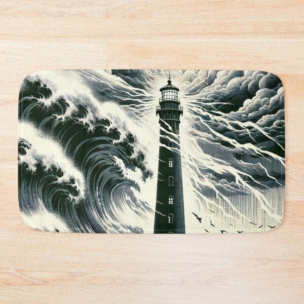 Item preview, Beacon Amidst Fury Lighthouse in Storm's Grasp designed and sold by ArtComixHaven.