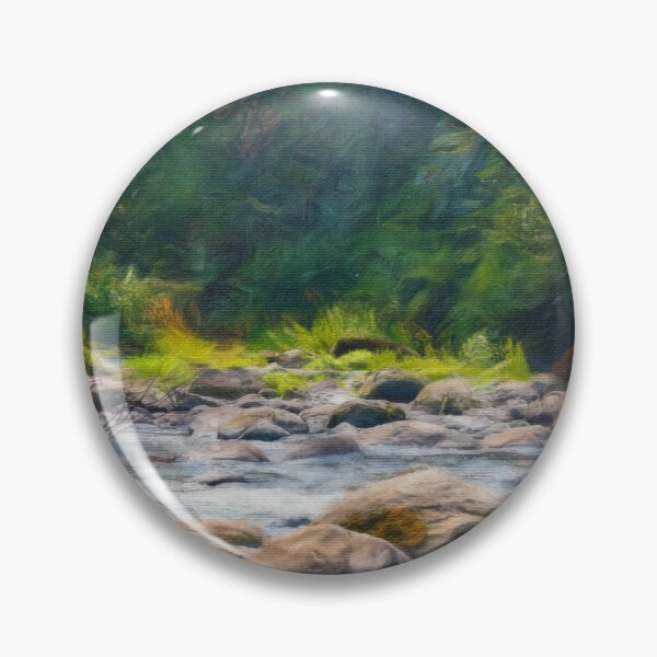 Item preview, stone path over shallow river in woods designed and sold by Taya Johnston.
