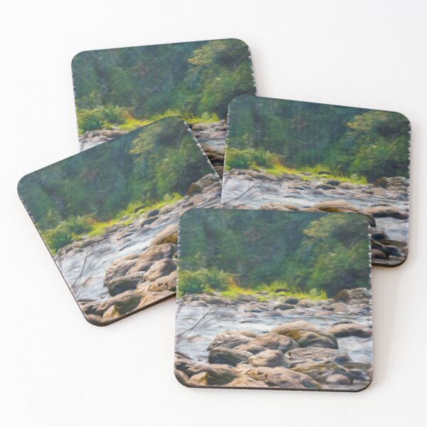 Item preview, stone path over shallow river in woods designed and sold by Taya Johnston.