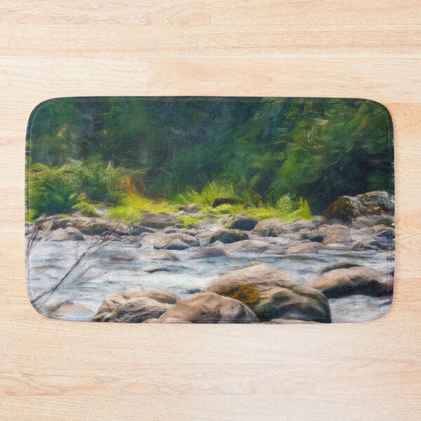 Item preview, stone path over shallow river in woods designed and sold by Taya Johnston.