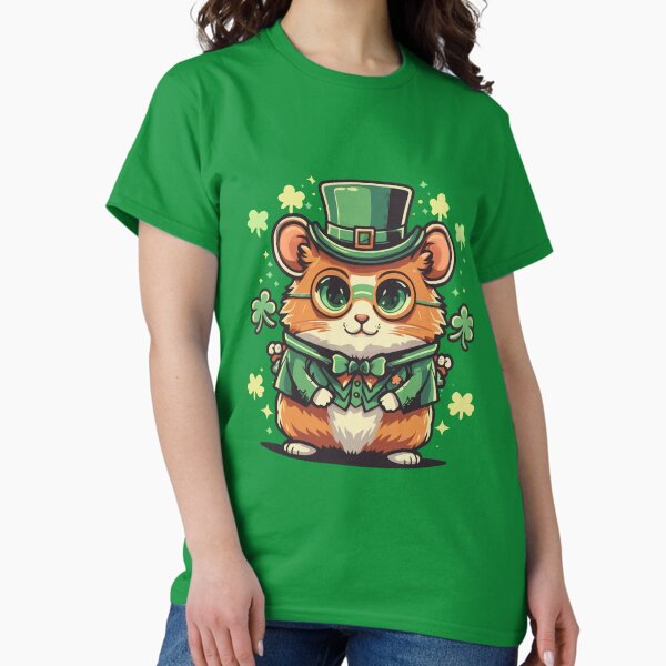 Cute hamster Wearing Green Hat & Shades - Happy St Patrick's Day Classic T-Shirt