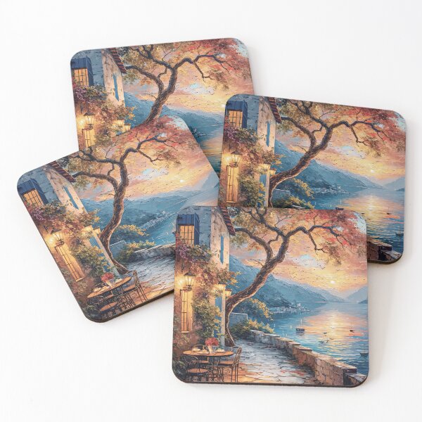 Item preview, Quaint Terrace by an Italian lake at sunset designed and sold by iguananick.