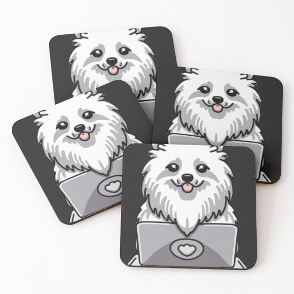 Item preview, White Pomeranian with laptop designed and sold by Blemenowo.