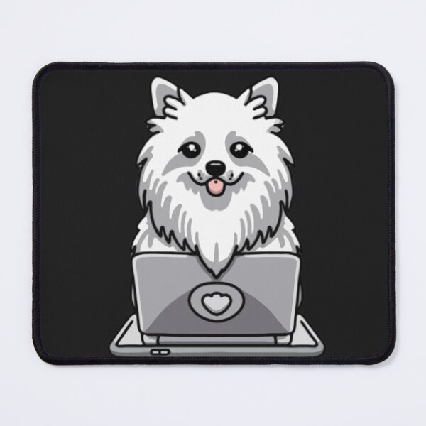 Item preview, White Pomeranian with laptop designed and sold by Blemenowo.