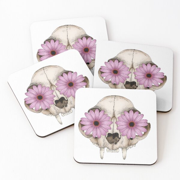 Item preview, Domestic Cat Skull with Daisy Flowers for Eyes designed and sold by Moon Dog Art.