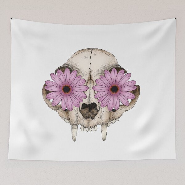 Item preview, Domestic Cat Skull with Daisy Flowers for Eyes designed and sold by Moon Dog Art.