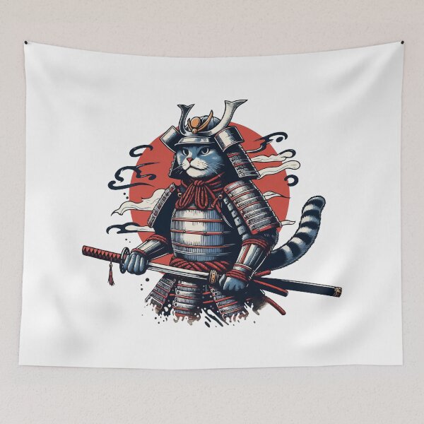 Item preview, Cute Retro Cat Samurai Portrait Ninja Japan Art designed and sold by TomFrontierArt.