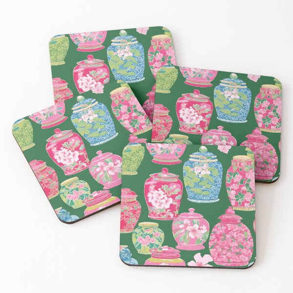 Item preview, Chinoiserie jars on green designed and sold by SophieClimaArt.