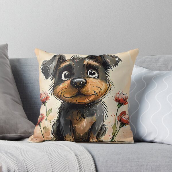 Item preview, A painting of a cute black and brown dog in a garden designed and sold by budhapix.