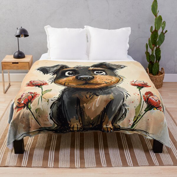 Item preview, A painting of a cute black and brown dog in a garden designed and sold by budhapix.