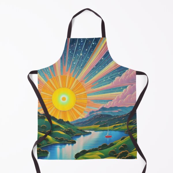 Item preview, Multi Color Sun with Bright Rays and Lake - Vivid Colors - Mod Style 60's 70's Retro designed and sold by Loving Nature Gifts.