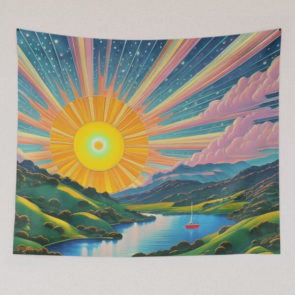 Item preview, Multi Color Sun with Bright Rays and Lake - Vivid Colors - Mod Style 60's 70's Retro designed and sold by Loving Nature Gifts.