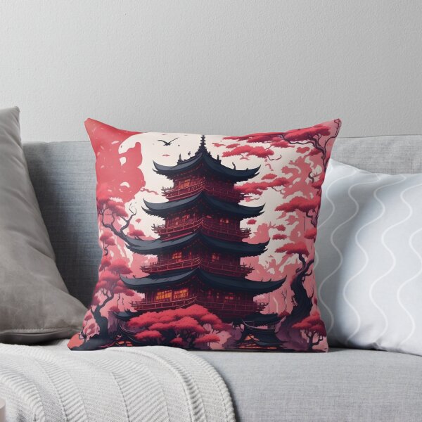 Japanese Palace Anime Style Throw Pillow
