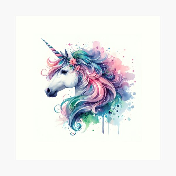 Colorful Watercolor Unicorn Illustration Art Print