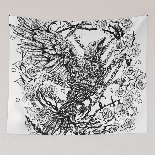 Item preview, Raven with chain and rose designed and sold by NonyTattoo.