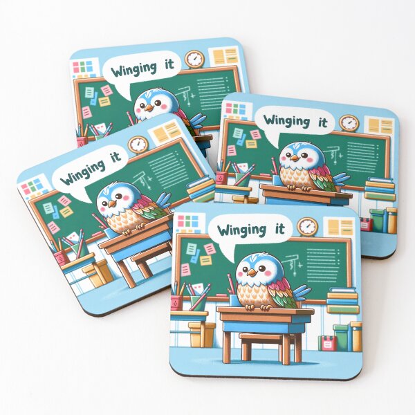 Item preview, Playful Attitude: Cartoon-Style Bird Seated at a Miniature School Desk designed and sold by Mugs and Shirts.