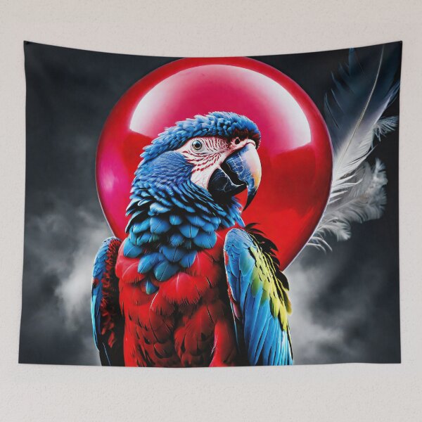 Item preview, Whimsy in Flight: The Macaw and the Red Balloon designed and sold by ReachingMyDreams.