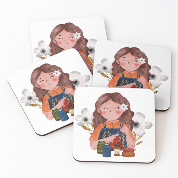 Item preview, Seamstress girl with flowers designed and sold by pinkyfish1010.