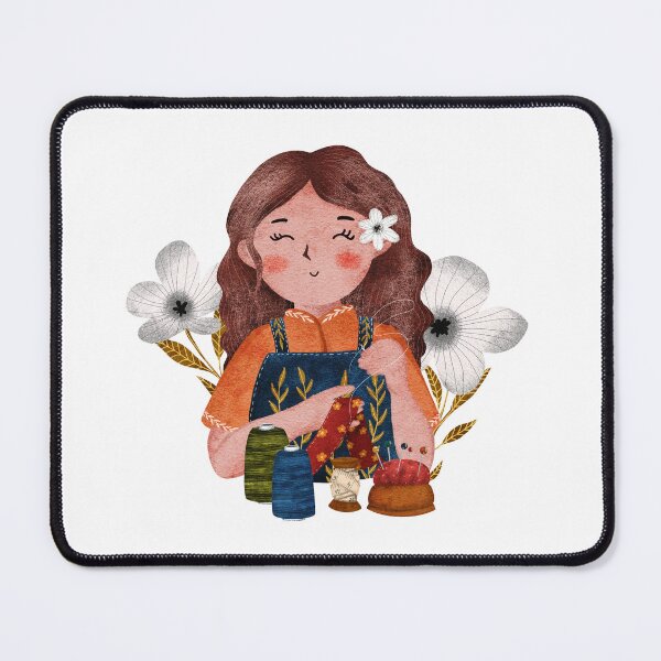 Item preview, Seamstress girl with flowers designed and sold by pinkyfish1010.