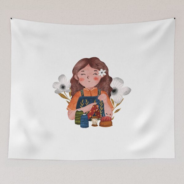 Item preview, Seamstress girl with flowers designed and sold by pinkyfish1010.
