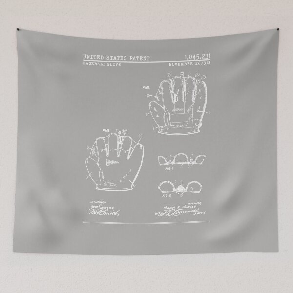 Artikelvorschau, Baseballhandschuhe mit Patentdruck, 1912, blaues Druckdesign, Vintage entworfen und verkauft von roboartpixel.