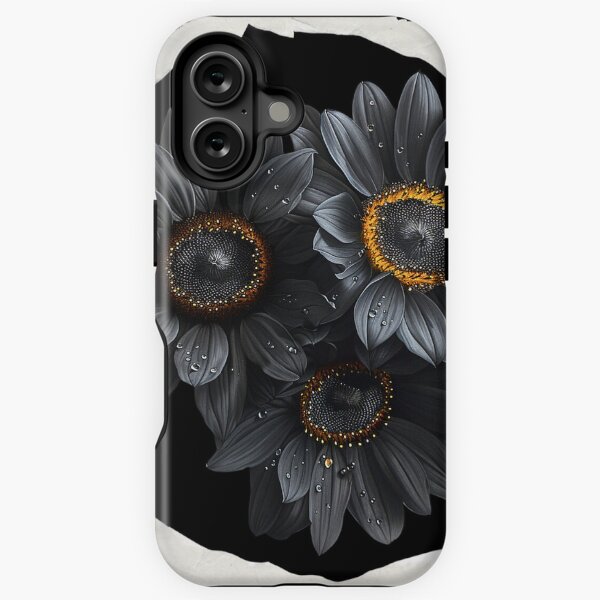 Vista previa del artículo con la obra «Girasoles negros y amarillos rodeados de un anillo de papel blanco rasgado», diseñado y vendido por HollywoodInked.