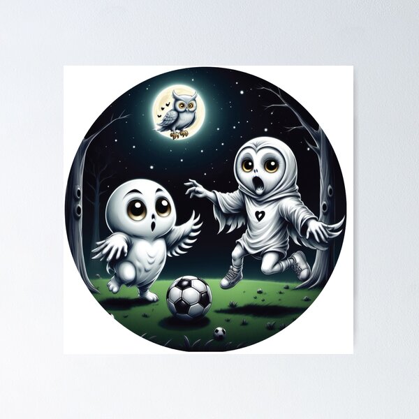 Item preview, Bebé fantasma jugando al fútbol con su amigo búho designed and sold by NagalkarArtWork.