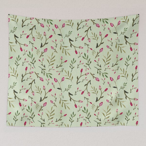 Item preview, Watercolor Rose Buds - Light green and pink rose print designed and sold by DreamersPlan.