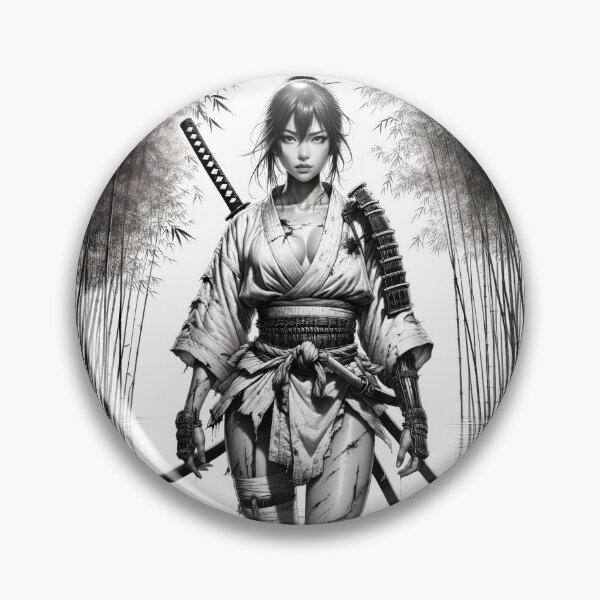 Item preview, Female Samurai Wading in Bamboo Waters | Black and White Wall Art designed and sold by eatmorvelopator.