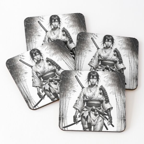 Item preview, Female Samurai Wading in Bamboo Waters | Black and White Wall Art designed and sold by eatmorvelopator.