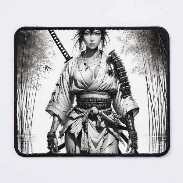 Item preview, Female Samurai Wading in Bamboo Waters | Black and White Wall Art designed and sold by eatmorvelopator.
