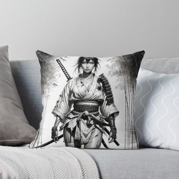 Item preview, Female Samurai Wading in Bamboo Waters | Black and White Wall Art designed and sold by eatmorvelopator.
