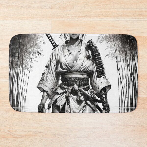 Item preview, Female Samurai Wading in Bamboo Waters | Black and White Wall Art designed and sold by eatmorvelopator.