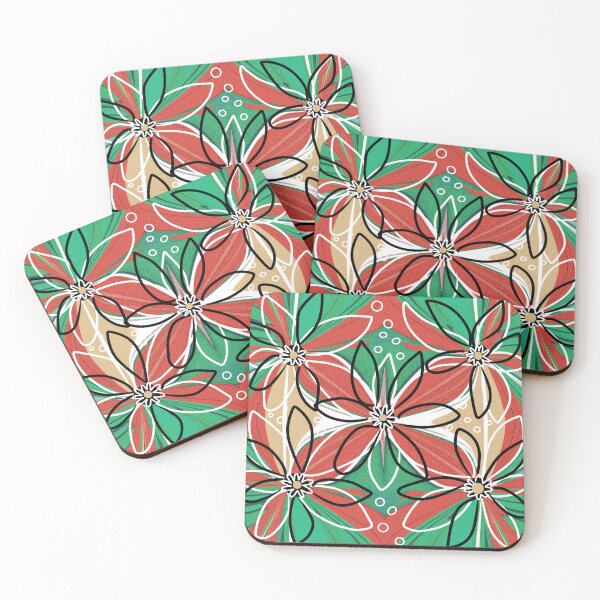 Item preview, Big Red Flowers On Green And Beige designed and sold by Flowersonstuff.