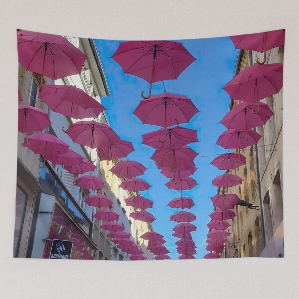 Item preview, street of pink umbrellas in Paris designed and sold by elegantpaterns.