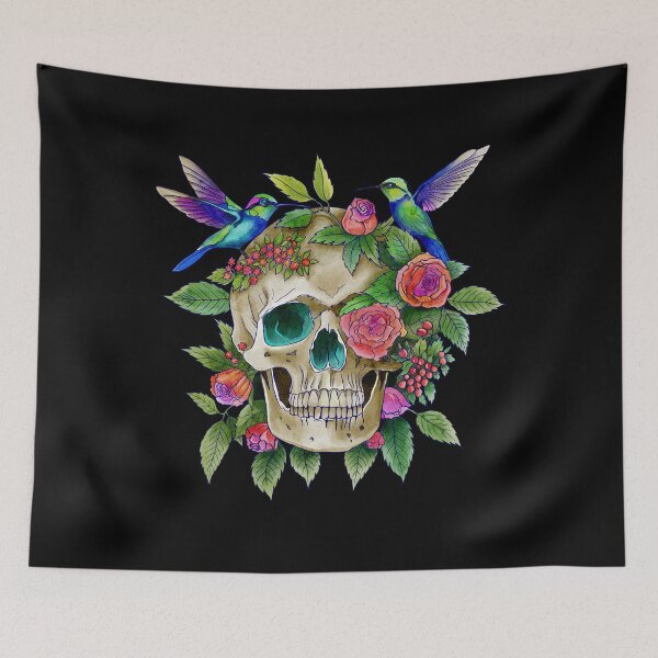 Item preview, skull with birds colorful designed and sold by AngeMNunez.