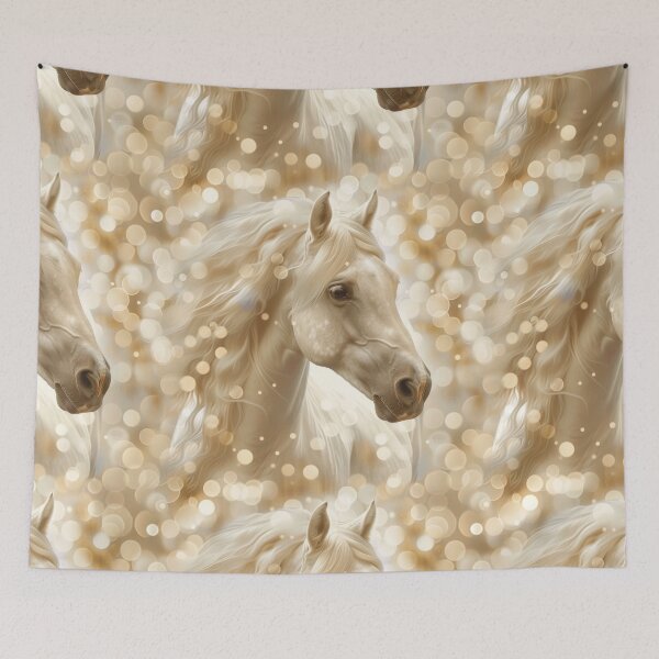 Item preview, White Horse Portrait in Creamy Bokeh Light - equine - gold designed and sold by PICbyFemke.