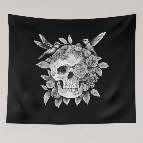 Item preview, skull with birds black designed and sold by AngeMNunez.