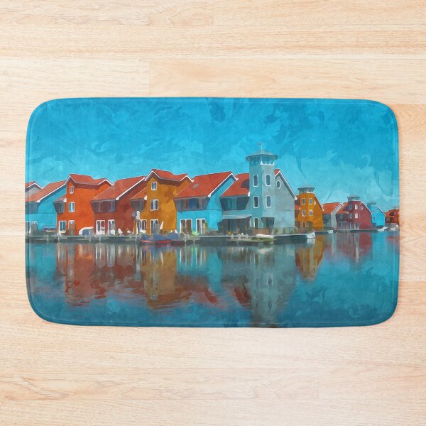 Item preview, Colorful waterfront houses in watercolor designed and sold by Intermundium.