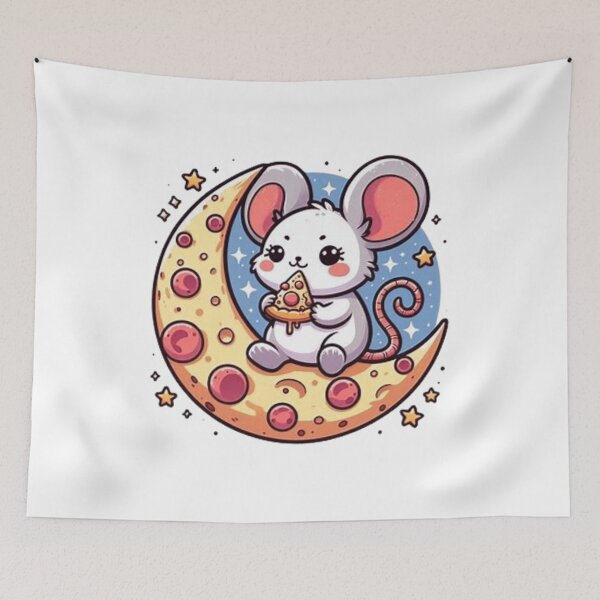 Item preview, Cute mouse eating pizza on the moon  designed and sold by Culmika.