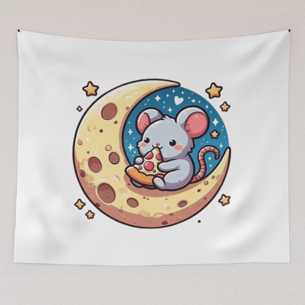 Item preview, Cute mouse eating pizza on the moon  designed and sold by Culmika.